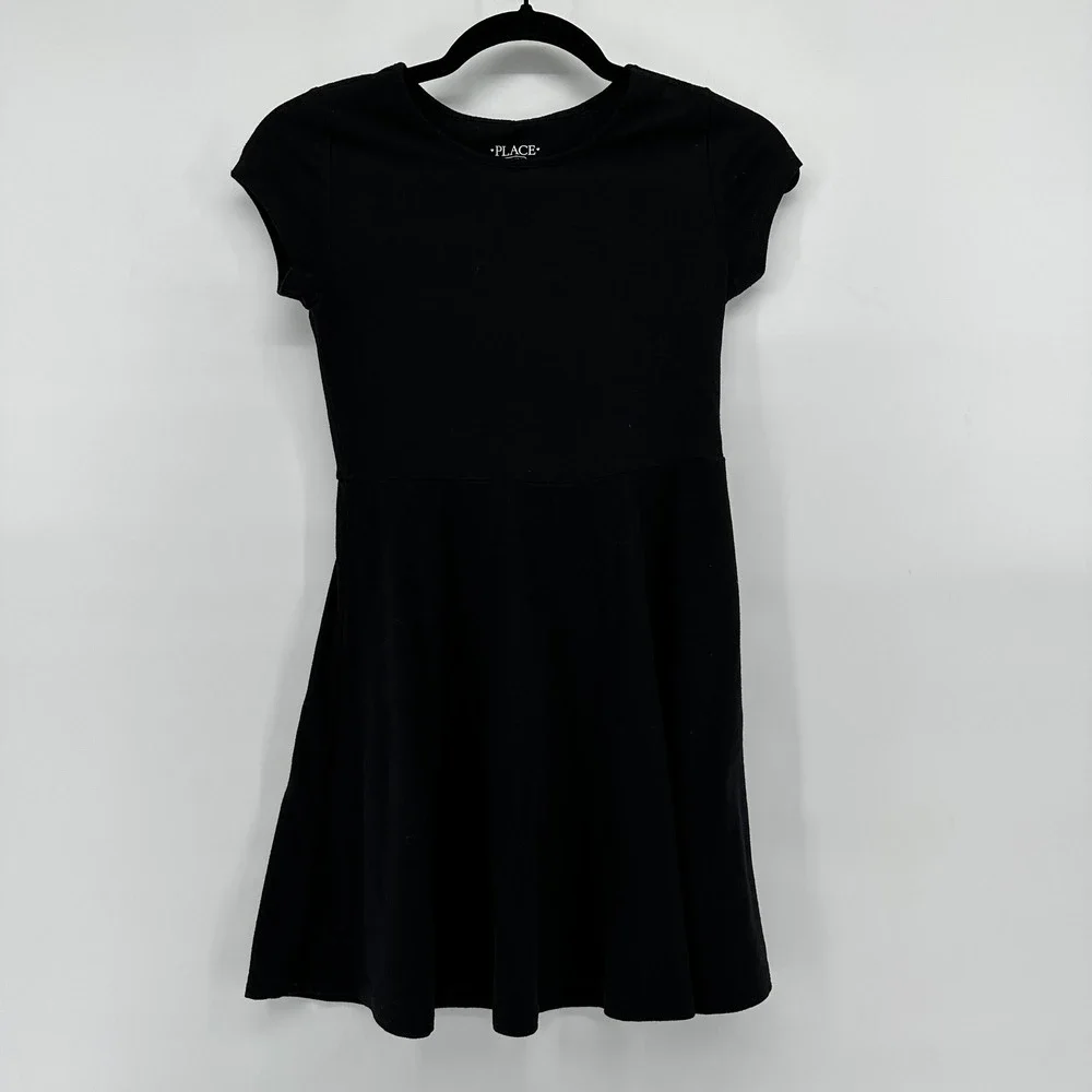 The Children's Place Girls Black Cap Sleeve Skater Dress Size L 10/12 EUC - Picture 2 of 6